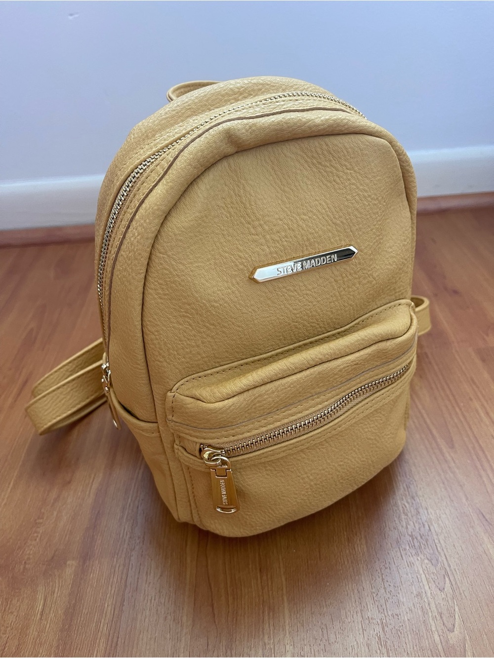 Steve Madden Mustard Yellow Mini Backpack with Gold Hardware